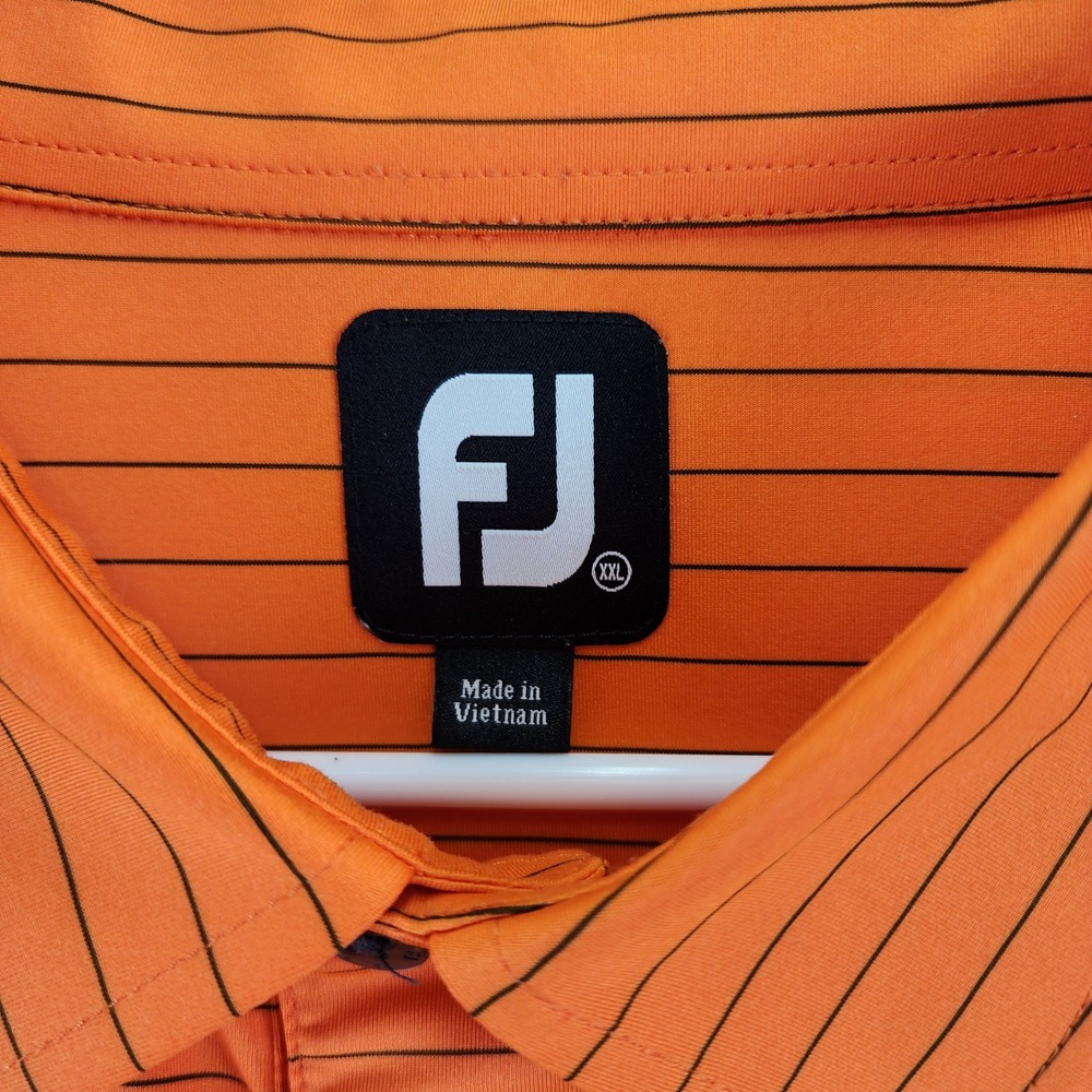 FootJoy ProDry Striped Golf Polo Shirt Mens XXL Orange Blue Performance Athletic - Picture 5 of 9